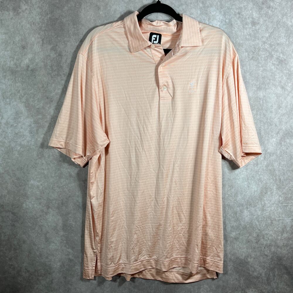 Footjoy Golf Polo Shirt‎ Mens Large Orange White Striped Short Sleeves Outdoor